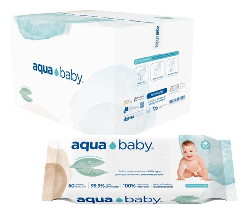 Pack 2 Toallitas Humedas Aquababy Biodegradable 99% Agua