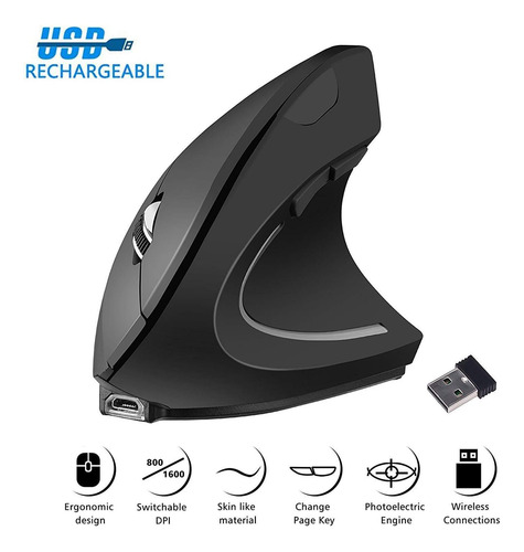Mouse Inalámbrico Recargable, Ratón Vertical Inalámbrico