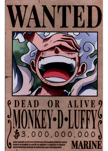 Wanted Cuadro 29x19 Mdf One Piece Luffy Nika 3.000.000.000