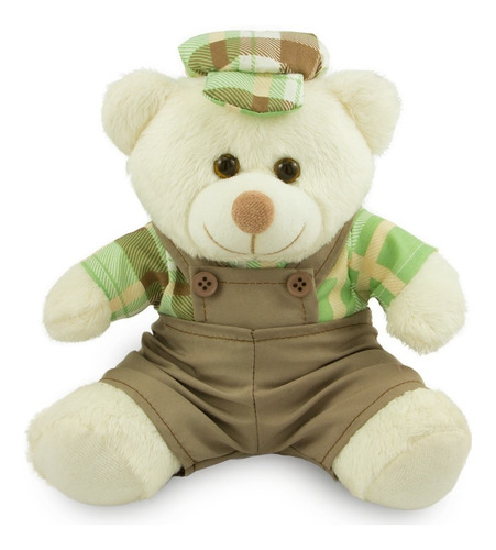 Ursinho De Pelúcia Menino Com Chapéu 20cm Anti-alérgico Cor Baunilha com caqui