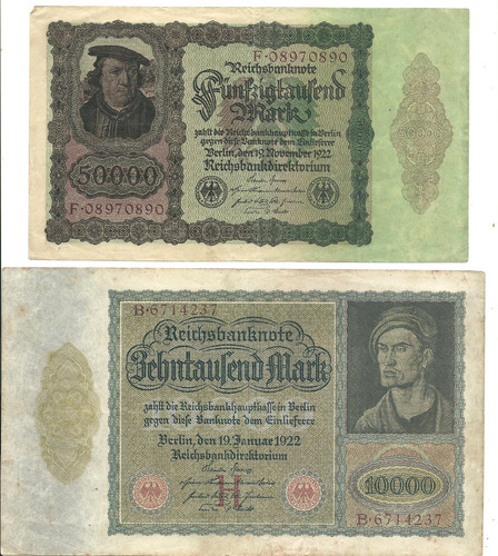 Alemania: 2 Billetes Hiperinflación 1922 ¡excelente!