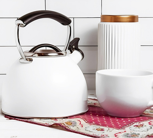 Pava Silbadora Acero Inoxidable, Grande, Blanca 3l - 12617 Color Blanco
