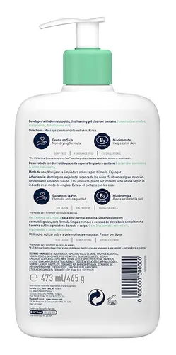 Imagen 2 de 12 de Gel Limpiador Espumoso Cerave Piel Normal/grasa O Acné 473ml