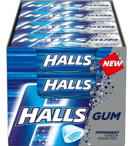 Balas Halls Gum Ice Rush Peppermint Pacote 16 Unidades 288g