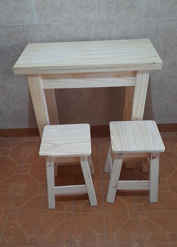 Mesa Libro Extensible + 2 Taburetes 45cm Cocina Comedor Pino