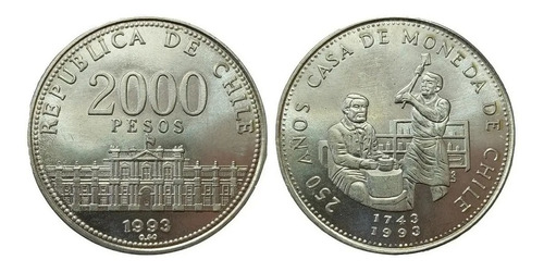 2 Monedas 2000 Pesos Chile 1993, Conmemorativa Colección