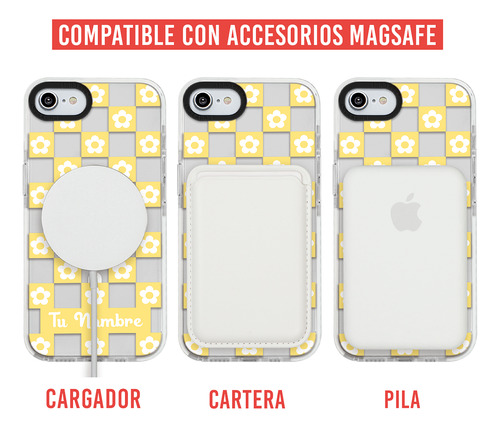 Funda Para iPhone Magsafe Para Mujer Nombre Flores Cuadros