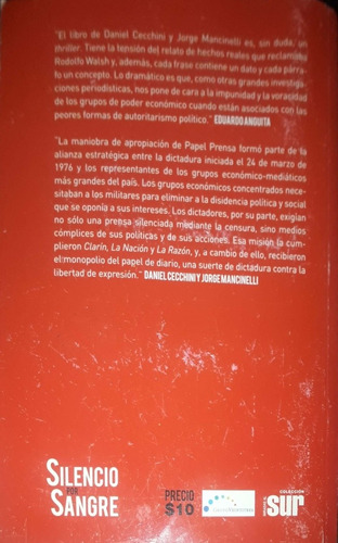 Silencio Por Sangre. Daniel Cecchini/jorge Mancinelli. (Usado)