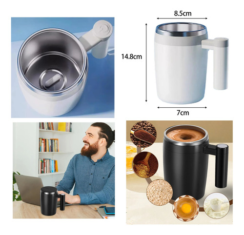 Taza Mezcladora Batidora Magnetica Automatica Con Usb Negra