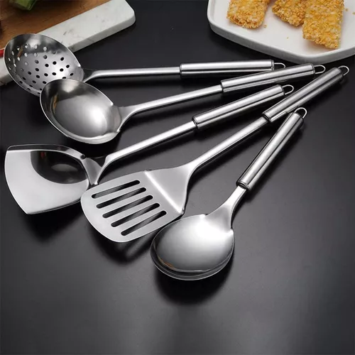IQCWOOD Juego de utensilios de cocina, 5 piezas de utensilios de madera  para cocinar, utensilios de cocina de acero inoxidable, juego de  herramientas