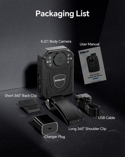 Cámara Corporal Boblov Kj21 1296p 256gb Memoria 10 Horas Nig