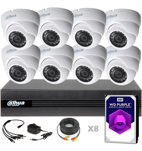 Imagen 1 de 5 de Kit Seguridad Dahua Full Hd Xvr 8ch + 8 Domos + Cable + 1tb