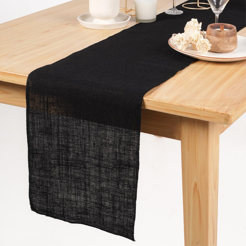 Corredor De Mesa De Yute Negro Rollo De Tela De Arpillera Pa