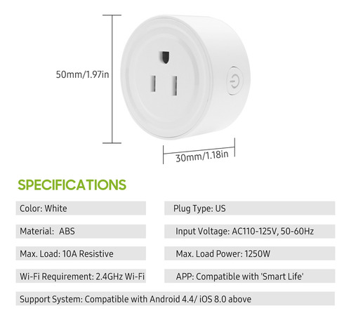 Enchufe Inteligente Wifi Control Remoto Voz Programable Blan