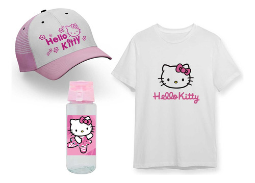 Pack Remera Niña Regalo + Gorra + Botella Varios Diseños