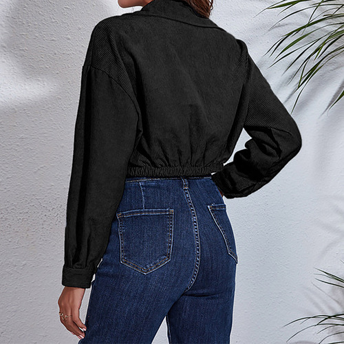 Chaqueta De Pana De Color Liso A La Moda Para Mujer Drop Sho