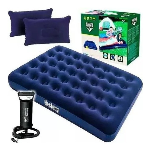 Colchón Inflable 2 Plazas + Inflador + 2 Almohadas Bestway