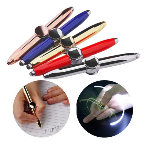 Pluma Boligrafo Giratorio Fidget Spinner Linterna Estrés Luz