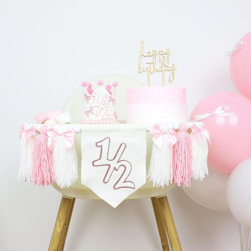 Pink 1/2 Cumpleaños Silla Alta Banner Garland De Alta Silla
