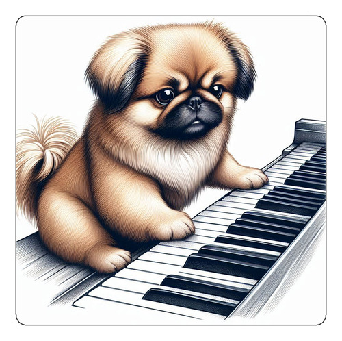 Mousepad Perro Pequines Tocando El Piano Dibujo M3