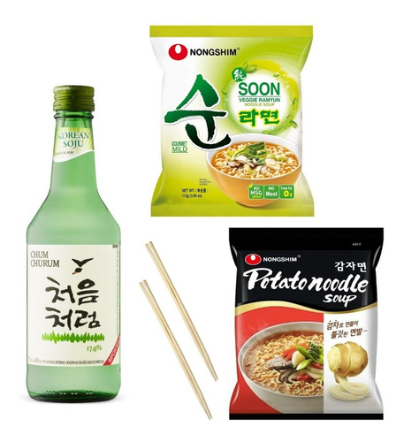 Kit 2 Lamen Vegano Coreano (soon, Potato) + 1 Soju + 2 Hashi