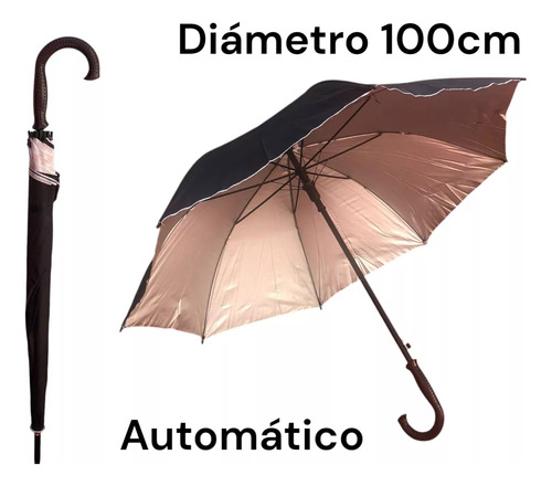 Paraguas Largo 8 Varillas Proteccion Uv Oferta Negro Liso
