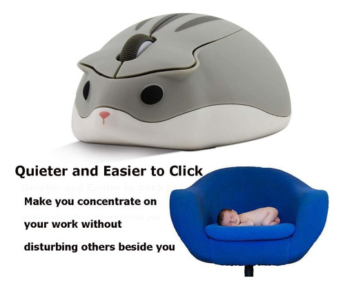 Mouse Inalámbrico Sxban, Diseño De Hamster 1200 Dpi Gris