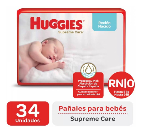 Pañales Huggies Natural Care  - 34 Un Talla Rn