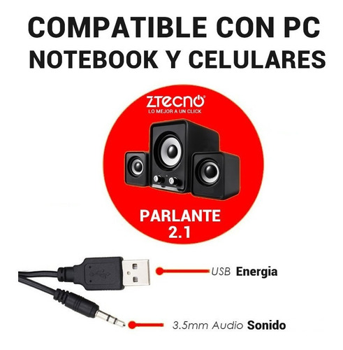 Imagen 4 de 7 de Parlantes 2.1 Usb 25w Potencia Subwoofer Pc Notebook
