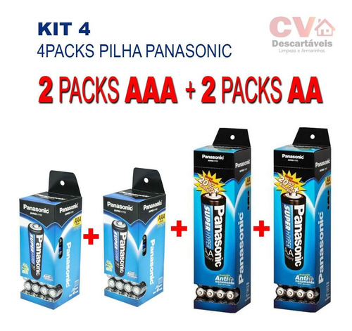 Kit 4 Packs Pilha Panasonic Tubo Zinco  2aaa +2aa Original