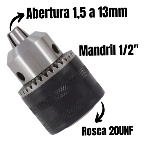 Mandril Para Furadeira 1/2 20unf 1,5 A 13mm P/ Profissional