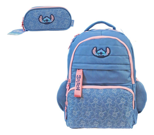 Mochila Escolar Luxcel Stitch Mj47483sc Cor Azul 21l