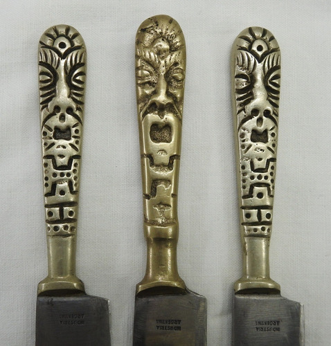 Juego De Tres Antiguos Cuchillos Acero Francés Mango Alpaca