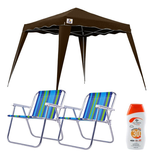 Tenda Gazebo Poliéster 3x3 Dobrável Belfix + Kit Cadeiras