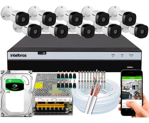Kit Cftv 10 Cameras Vhd 1220b G5 Intelbras Dvr 16 Canais 2tb