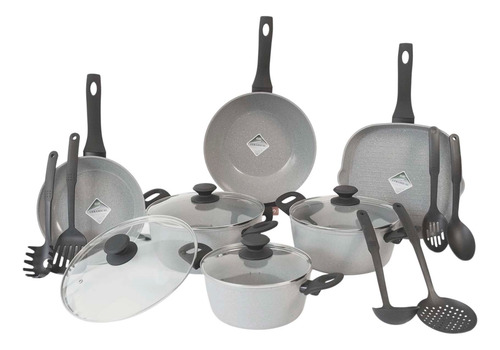 Batería De Cocina De Aluminio Forjado Kung Fu Master 17 Pz Gris