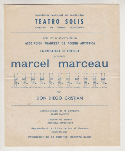 1971 Teatro Solis Programa Mimo Marcel Marceau En Montevideo