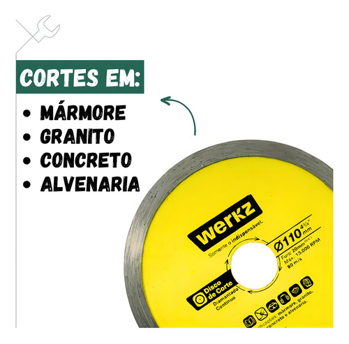Disco Corte Diamantado Porcelanato 110mm Contínuo Werkz