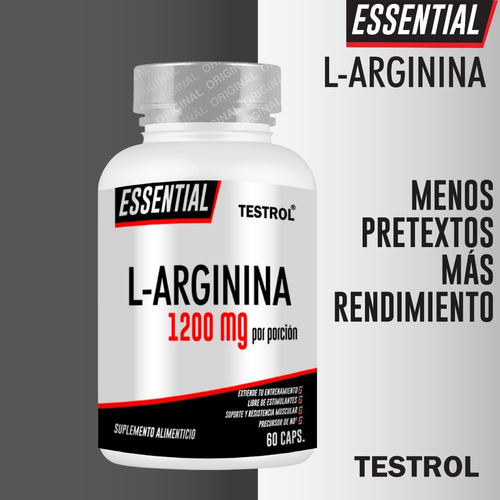 L-arginina 1200 Mg | Testrol | Essential | 60 Caps Sabor Sin sabor