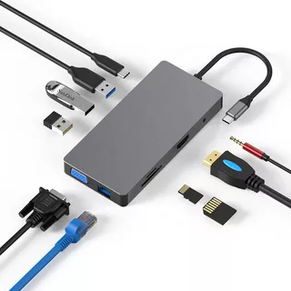 Hub 10 En 1 Usb3.1 Tipo C Adaptador 100w Hdmi 4k 30hz Vga