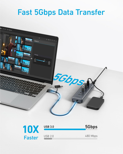 Hub Usb-c Anker 8 En 1 De 5 Gbps De Datos Con 3 Usb-a, 4 Usb