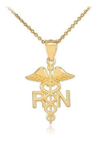 Collar - Polished 10k Yellow Gold Caduceus Rn Charm Register