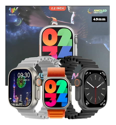 Smartwatch Hw9 Ultra Max 49mm Gps 2 Pulseira Caixa Metal Pulseira Cinza Desenho Da Pulseira Oceano