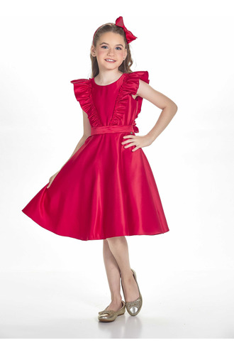 Vestido Infantil Feminino Seda Vermelho