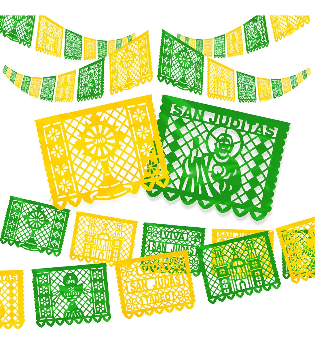 2 Enramadas Papel Picado Plástico San Judas Tadeo Color Multicolor