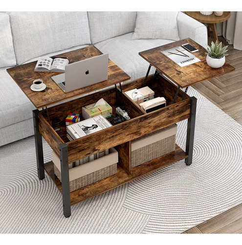 Mesa De Centro Elevable Con Compartimentos Ocultos Y Estante De Almacenamiento, Mesa Auxiliar Para Sala,mesa Expandible Madera