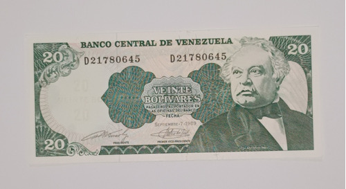 Billete De Venezuela 20 Bs Septiembre 7 1989 - Unc - D8