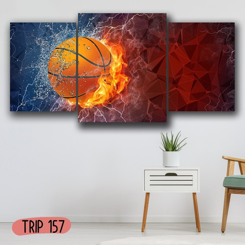 Imagen 2 de 10 de Cuadro Basquet Deportes Triptico 100x50 Tela Canvas
