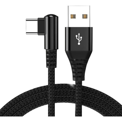 Cabo Usb Tipo C Curto 30cm L 90 Graus Carregamento E Dados Cor Preto