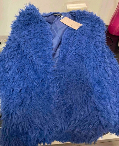 Abrigo Chamarra De Peluche Azul Talla G